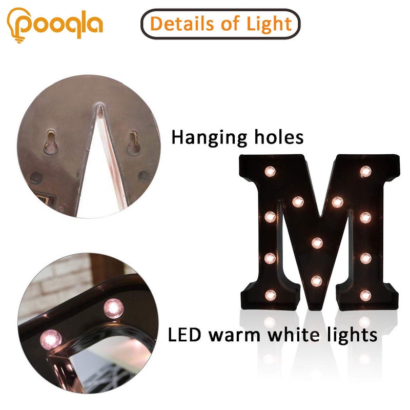 Pooqla Decorative LED Illuminated Letter Marquee Sign - Alphabet Marquee Letters with Lights For Wedding Birthday Party Christmas Night Light Lamp Home Bar Decoration M, Black - Image 2